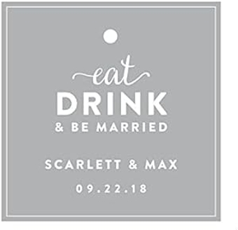 Personalized Square Gift Tags, Wedding, Eat Drink and Be Married, 24-Pack - Custom Made Any Name