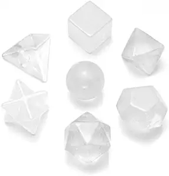 7pcs Quartz Crystal Platonic Solids Sacred Geometry Set Nautral Gemstones Kit with Merkaba StarFor Chakra Reiki Healing Energy,Yoga Meditation,Wicca,Therapy(Clear Quartz)