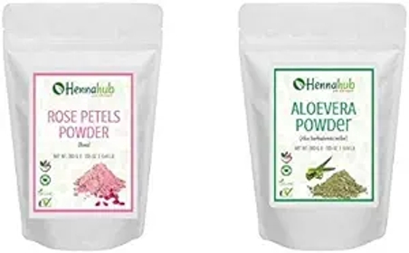 Pure Herbal Organic Rose Petals Powder with Aloe Vera Powder for Face Pack, Skin Care, Deep Pore Cleansing, Natural Glowing Skin Face Mask- Pack of 2 Each 200gm