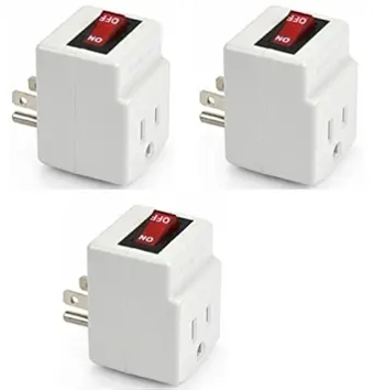 New! 3 Prong Grounded Single Port Power Adapter for Outlet with On/Off Switch to be Energy Saving with Indicator Light - 3 Pack……
