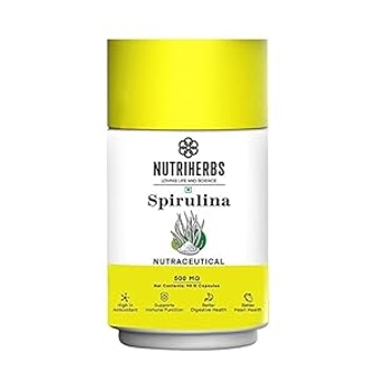 Nutriherbs Organic Spirulina Superfood Capsules Supports Immune System, Strength, Endurance | May Reduce Stress & Mental Fatigue | Supports Gut Health - 500 mg 90 Veg Capsules