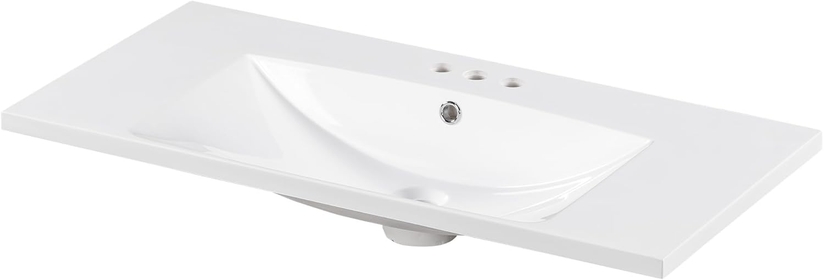Sink Only, 36-Inch Resin Sink, Features a 4-Inch Center Set with Three Faucet Holes, White
