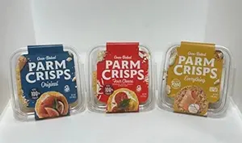 Parm Crisps oven baked cheese crisps 3 oz per package, Low Carb, gluten free (Everything, Four Cheese and Orignal Parmesean)