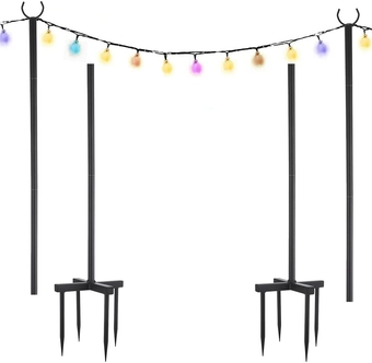 String Light Poles for Outdoor Lights 2 Pack,100 Inch Height Adjustable Metal Stand Pole with Hooks Hanging Lights，Garden, Backyard, Patio Lighting Parties, Wedding (Black)