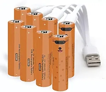 New Rechargeable AA Batteries 1.5V 2000mWh USB Zinc Rechargeable AA Battery with USB Type C Charging Cable, High Capacity, Constant Output, Over-Charge Protection,8-Pack