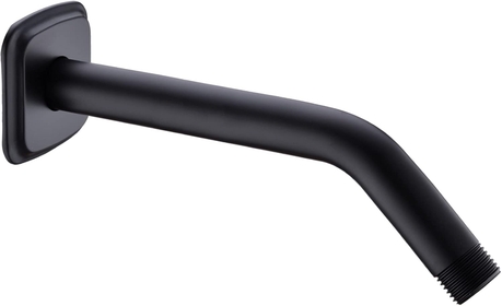 9 Inch Angled Shower Arm with Flange Wall Mounted Curved Replacement Extension Tube for Fixed Shower Head Stainless Steel, Matte Black