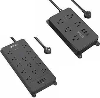 Power Strip Surge Protector,  Widely-Spaced Outlets with USB Ports (1 USB C), ETL Listed, Wall Mountable, Flat Plug 5ft Extension Cord, 14AWG Heavy Duty, for Office Kitchen, Black