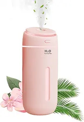 Car Mini Humidifier Home 400ml Small Cool Mist Air Humidifier with 7 Color LED Night Light, Humidifier for Bedroom Small USB Humidifiers, Waterless Automatic Dormancy, 2 Mist Modes (Pink)