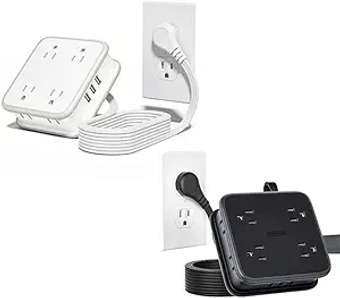 2 Pack Extension Cord 10 Ft,  8 Widely Outlets 3 USB Ports Flat Plug Power Strip, Long Extension Cord with Multiple Outlets, Wall Mount Outlet Extender for Home Office, Dorm Room Essentials