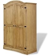GOLINPEILO Solid Pinewood 2-Door Wardrobe Closets with 1 top Shelf and 1 Hanging bar, Double Door...