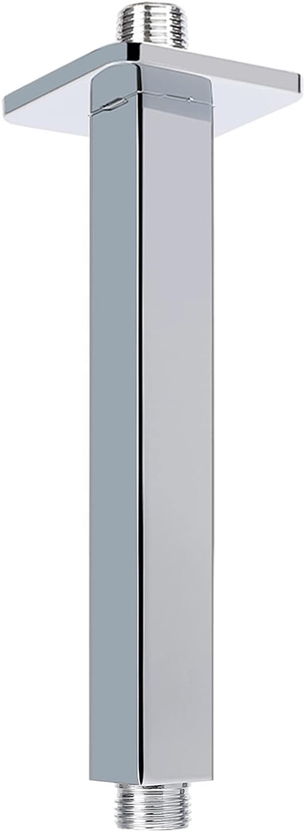 Ceiling Mounted Shower Arm, Rain Shower Head Square Extension Arm with Flange and Teflon Tape Stainless Steel Ceiling Mount Shower Extender for Fixed Shower Head (6 Inch, Chrome)