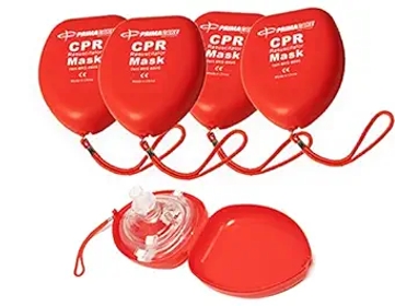 RS-6845-5 Pack of 5 Single Valve CPR Rescue Mask in Red Hard Case, Adult/Child Pocket Resuscitator with Elastic Strap, Air Cushioned Edges, 6.5x4.8x1.6 inches
