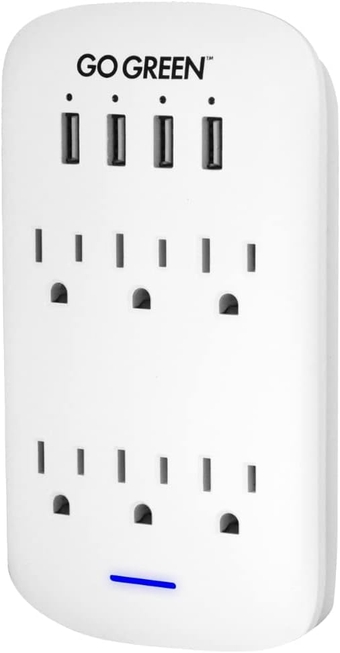(GG-16000USB4) 6 Outlet 2.4 AMP USB Wall Tap Adapter with USB Ports and Surge Protection, 735 Joules Surge Rating, White