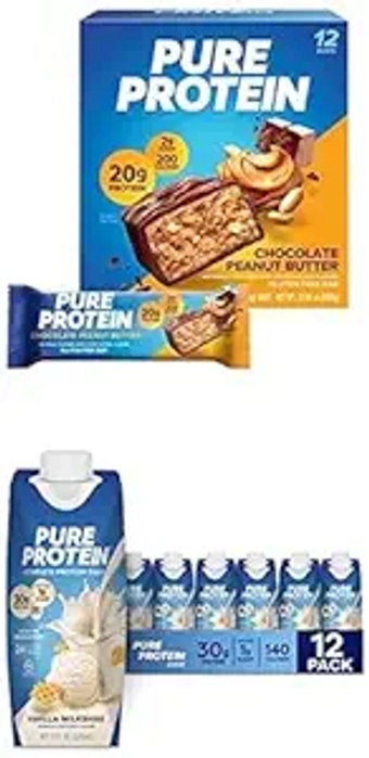 on the Go Bundle:   Bars, Chocolate Peanut Butter, 1.76oz, 12 Count +   Vanilla  Shake, 11oz Bottles, 12 Pack