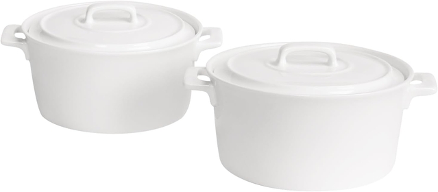 Mini Casserole Dish 23 Ounce French White Soup bowl with lid, Ceramic Bakeware Set with Lids, Chip and Crack Resistant Baking Dish, Microwave, Dishwasher, Oven and Fridge Safe White