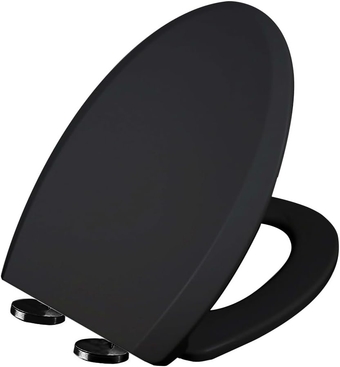 TU901B Elongated Toilet Seat Universal Soft Quiet Close Seat with Non-Slip Seat Bumpers Durable UF Easy install, Black