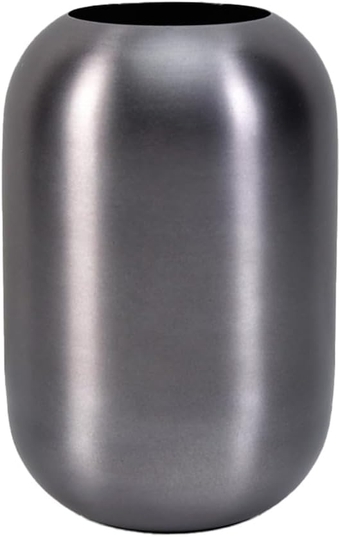 6" Metallic Grey Capsule Vase, Stainless Steel Flower Holder, Modern Centerpiece for Home, Office, Holiday Decor, Gift Idea, Ideal for Fresh Bouquets, Silk Florals & Greenery