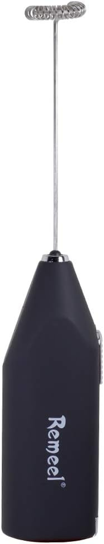 Handheld Milk Frother with Stainless Steel Whisk, Portable and Powerful Foam Maker for Morning Coffee, Latte, Cappuccino, Hot Chocolate (Black)