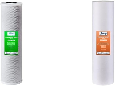 FC25B Whole House Water Filter Replacement Cartridge, CTO Carbon Block, 20” x 4.5” & FP25B High Capacity 20” x 4.5” Water Replacement Cartridge Fine Sediment Filter, 5 Micron, 1 Piece, White