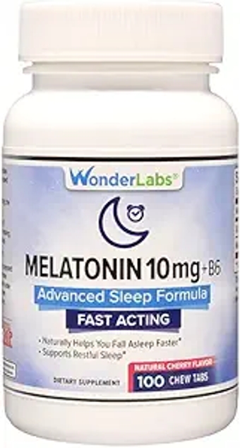 Chewable Melatonin 10mg + B6 Fast Dissolve Helps You Fall Asleep Faster, Stay Asleep Longer 100 Count
