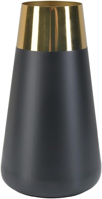 8" Dual-Tone Conical Vase, Stainless Steel Flower Holder, Modern Centerpiece for Home, Office, Wedding, Holiday Decor, Gift Idea, Ideal for Fresh Bouquets, Silk Florals & Greenery