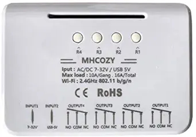 4CH WiFi RF Wireless Switch Relay,Inching Self-Locking Interlock Mode,for Access Control Smart Garage Door,Compatible with Alexa Goolge Home