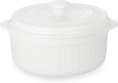 2-Quart Ceramic Deep Casserole Dish with Lid, Ceramic Baking Dishes, Oven Safe (White)