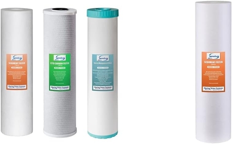F3WGB32BM 4.5” x 20” 3-Stage Whole House Water Filter Set Replacement Pack with Sediment, White & FP25B High Capacity 20” x 4.5” Water Replacement Cartridge Fine Sediment Filter, White