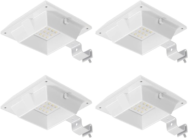 4 Pack White Solar Powered Gutter Lights Outdoor Decorative Waterproof 12 LEDs Yard Lamp for Lighting Fence, Railing, Outside Wall, Deck, Garden, Path, Backyard, Walkway, Patio, Holeless Installation
