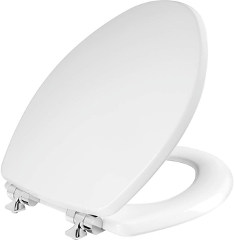 MAYFAIR 1826CHSL 000 Benton Toilet Seat with Chrome Hinges will Slow Close and Never Come Loose, ELONGATED, Durable Enameled Wood, White