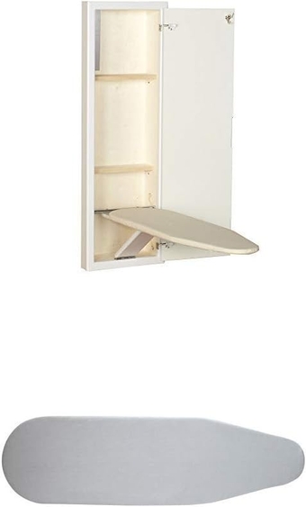18100-1 StowAway In-Wall Ironing Board Cabinet with Built In Ironing Board and   2017 STOWAWAY Ironing Board Replacement Pad and Cover Silver Silicone
