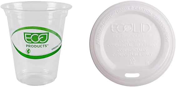 GreenStripe Compostable Disposable Cold Cups, Renewable Eco-Friendly PLA Plastic Cups & Disposable Hot Coffee Cup Lid, Eco-Friendly Compostable Cup Sip Lid, Lid for 10-20 oz