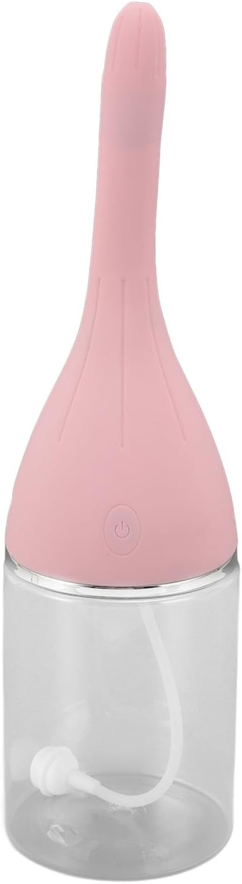Portable USB Rechargeable Electric Automatic Enema Bulb Silicone ABS Reusable Electric Anal Douche Cleaner for Men Women Colon Cleansing (Light Pink)
