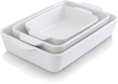 Bakeware Set, Ceramic Baking Dish Set, Rectangular Casserole Dish Set, lasagna Pan, Baking Pans Set for Cooking, Cake Dinner, Kitchen, 9 x 13 Inches, 3-Piece (Set of 3, White)