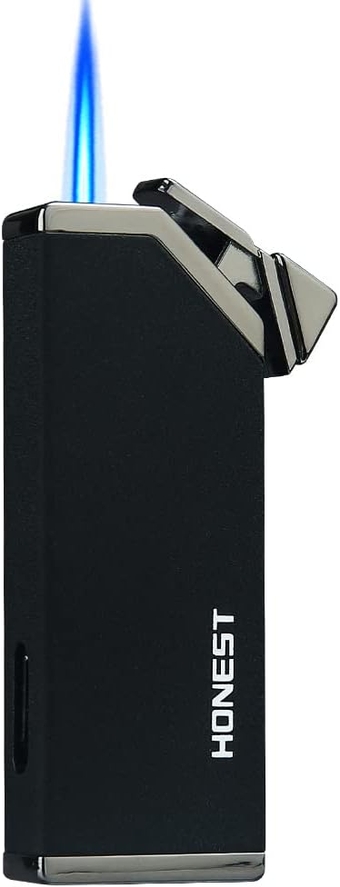 Jet Torch Cigar Lighter, Single Flame Windproof Butane Fuel Cigarette Lighter (Black Crackle)
