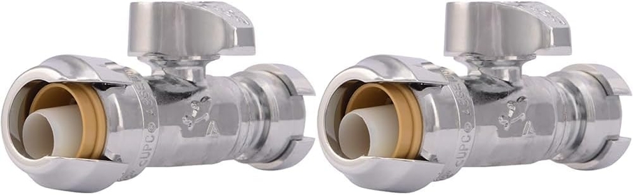 1/2 Push to Connect x 1/4 Inch (3/8 Inch OD) Push to Connect Straight Stop Valve, Quarter Turn, PEX Pipe, Copper, CPVC, PE-RT, HDPE, 23049-0000LF (Pack of 2)