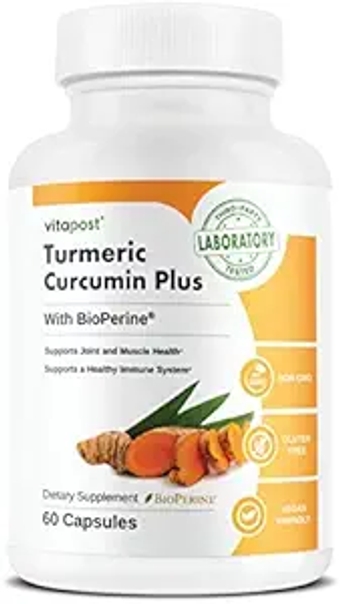 Turmeric Curcumin Plus Turmeric Curcumin Supplement with BioPerine for Joint Support, Muscle Health Support and to Support a Healthy Immune System. 60 Capsules