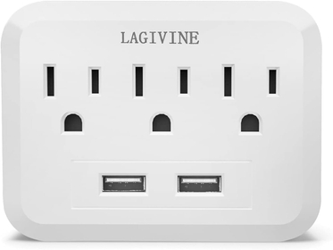 USB Wall Charger Surge Protector, 3 Outlet Extender with 2 USB Ports Outlet Adapter,Multi Plug Outlet Splitter for Travel, Home Office Accessories(White)