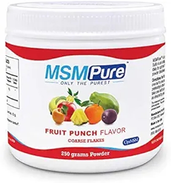 MSMPure MSM - 8.8 oz Fruit Punch Flavored Coarse Powder Flakes, 99.9% Pure Distilled Organic Sulfur Crystals for Joint , Skin & Hair, Made in The USA