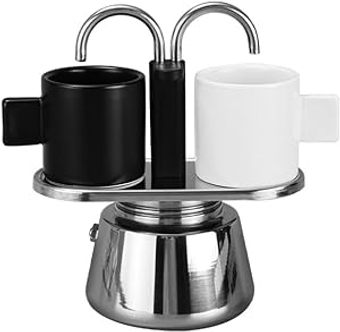 2 Cup Stovetop Espresso Maker, Stovetop Double Spout Espresso Maker, 100 ML Stainless Steel Moka Pot, Classic Coffee Maker, DIY Double Head Conduit Coffee Pot