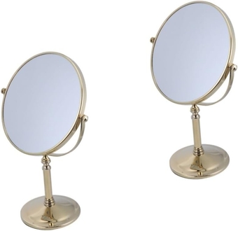 2 pcs Desk Mirror for Makeup Double Side Mirror 360 Degree Rotation Mirror Double Sided Makeup Mirror mesa de Vanity Mirror Golden Mirror to Rotate Household