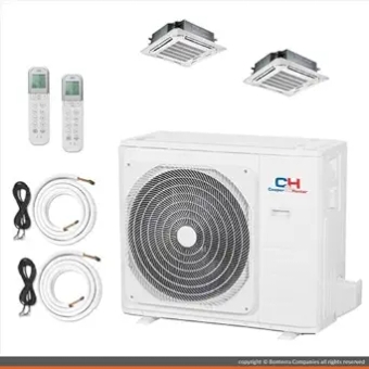 Dual 2 Zone Ductless Mini Split Ceiling Cassette Air Conditioner Heat Pump 18000 18000