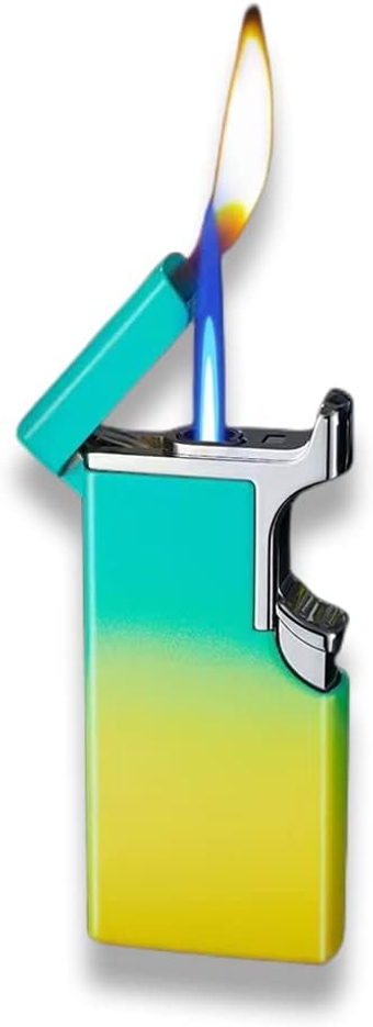 Butane Lighter Cool Lighters Dual Flame Lighter Windproof Lighter Cool Inflatable Blue Flame Candle Kitchen Barbecue Men's Camping Gifts (Without Butane)