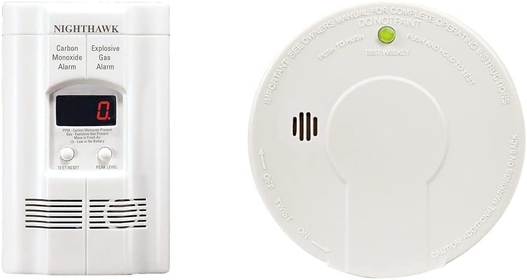 Nighthawk Carbon Monoxide Detector & Propane, Natural & Explosive Gas Detector, AC-Plug-in with Battery Backup, Digital Display, White & Smoke Detector, Battery Powered with Test Button