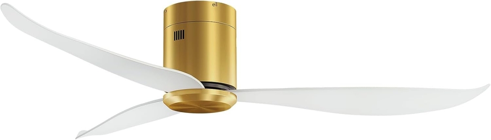 52 Inch Flush Mount Ceiling Fan No Light, Low Profile Ceiling Fan Without Lights, Modern White and Gold Brass Fans with Remote DC Motor for Low Ceiling Bedroom Living Dining Room