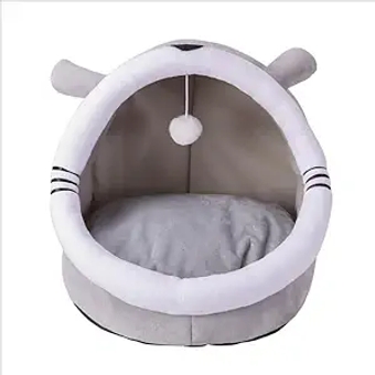 Semi-Closed Cat House, Cat、Dog Bed, Cute Cat Litter, Self-Warming Cat Tent Cave, Pet Cushion Bed House, Foldable Cat Cave House, Winter Cat Tent, Cat Bed Enclosed (Color : Grey-cat Ears, Size : Smal