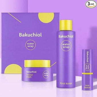 Bakuchiol WaterWrap Set of 3 –Alternative to Retinol 99% Pure Bakuchiol Pore Tightening Firming Lifting Anti-Aging Moisturizer Korean Skincare Valentine Gift Set for Women
