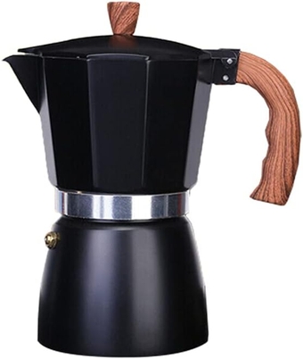 3 Cups/6 Cups Multicolors Classic Italian Stovetop Espresso Maker for Great Flavored Strong Espresso，Italian Style Aluminous Espresso Mocha Pot,Cuban and Greca coffee maker,150ML/300ML moka coffee pot ,Brewer Percolator with wooden handle (BLACK, 150ML)