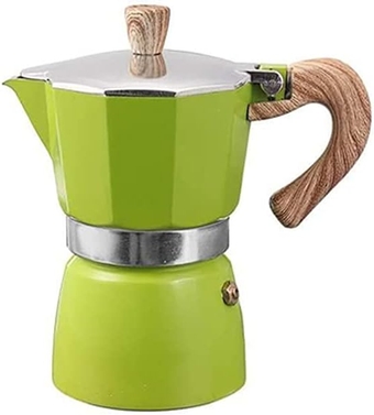 3 Cups/6 Cups Multicolors Classic Italian Stovetop Espresso Maker for Great Flavored Strong Espresso，Italian Style Aluminous Espresso Mocha Pot,Brewer Percolator with wooden handle (GREEN, 150ML)