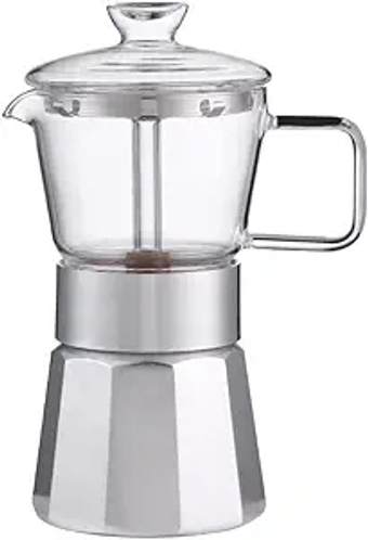 Moka Stovetop Espresso Maker,Crystal Glass-top & Aluminum Espresso Moka Pot,Classic Italian coffee maker,120ml(3cup)